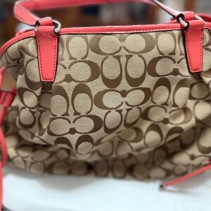 Coach Brown and Pink Signature Shoulder Bag
